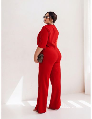 Elegancki komplet PLUS SIZE ze spodniami JASIRA - czerwony