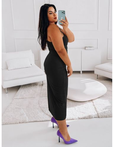 Elegancka midi sukienka PLUS SIZE na jedno ramie ATHENA - czarna