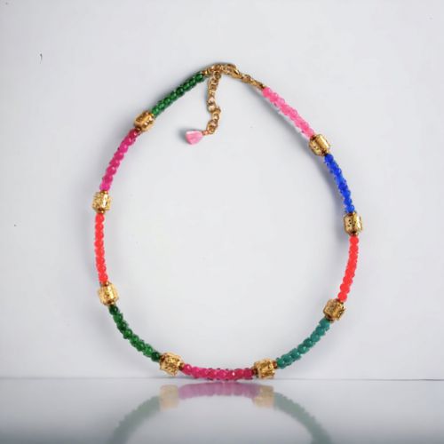 UNIKAT : choker wakacyjny : jadeit & złota lawa : multicolor.