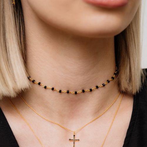 Choker naszyjnik onyksy srebro 925 pozłacane